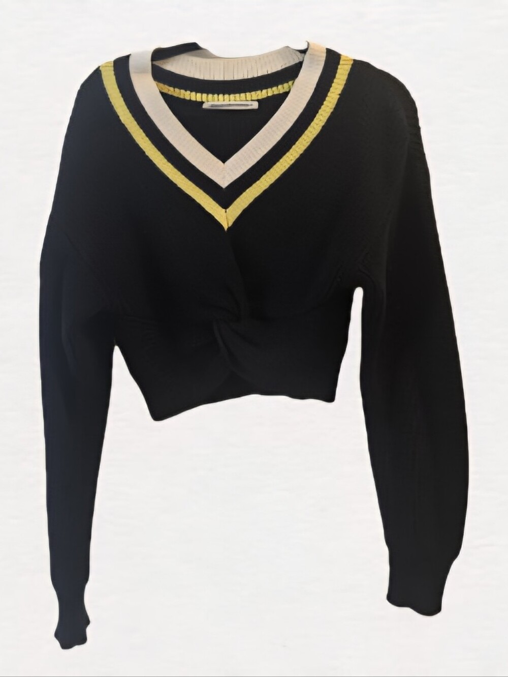 Wang Black V-Neck Crop Knit Sweater
